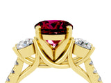 Yellow gold Three-Stone Round Cut Garnet Pavé Band with Four-Prong Setting_4