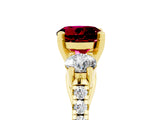 Yellow gold Three-Stone Round Cut Garnet Pavé Band with Four-Prong Setting_5
