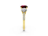 Yellow gold Three-Stone Round Cut Garnet Ring with Pavé Band and Prong Setting_14