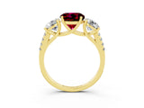 Yellow gold Three-Stone Round Cut Garnet Ring with Pavé Band and Prong Setting_15