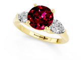 Yellow gold Three-Stone Round Cut Garnet Ring with Pear Side Stones and Four-Prong Setting_21