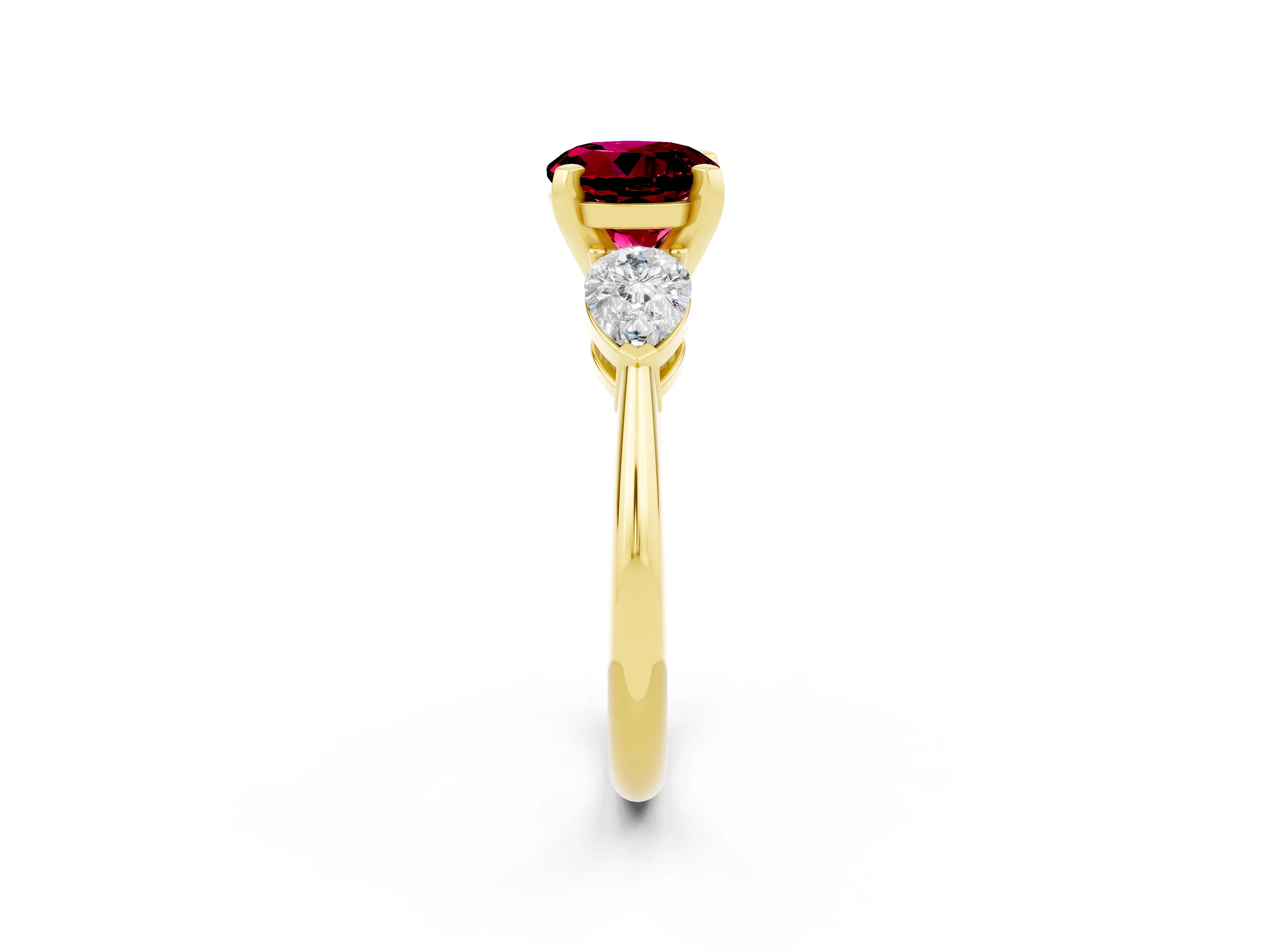 Yellow gold Three-Stone Round Cut Garnet Ring with Pear Side Stones and Four-Prong Setting_22