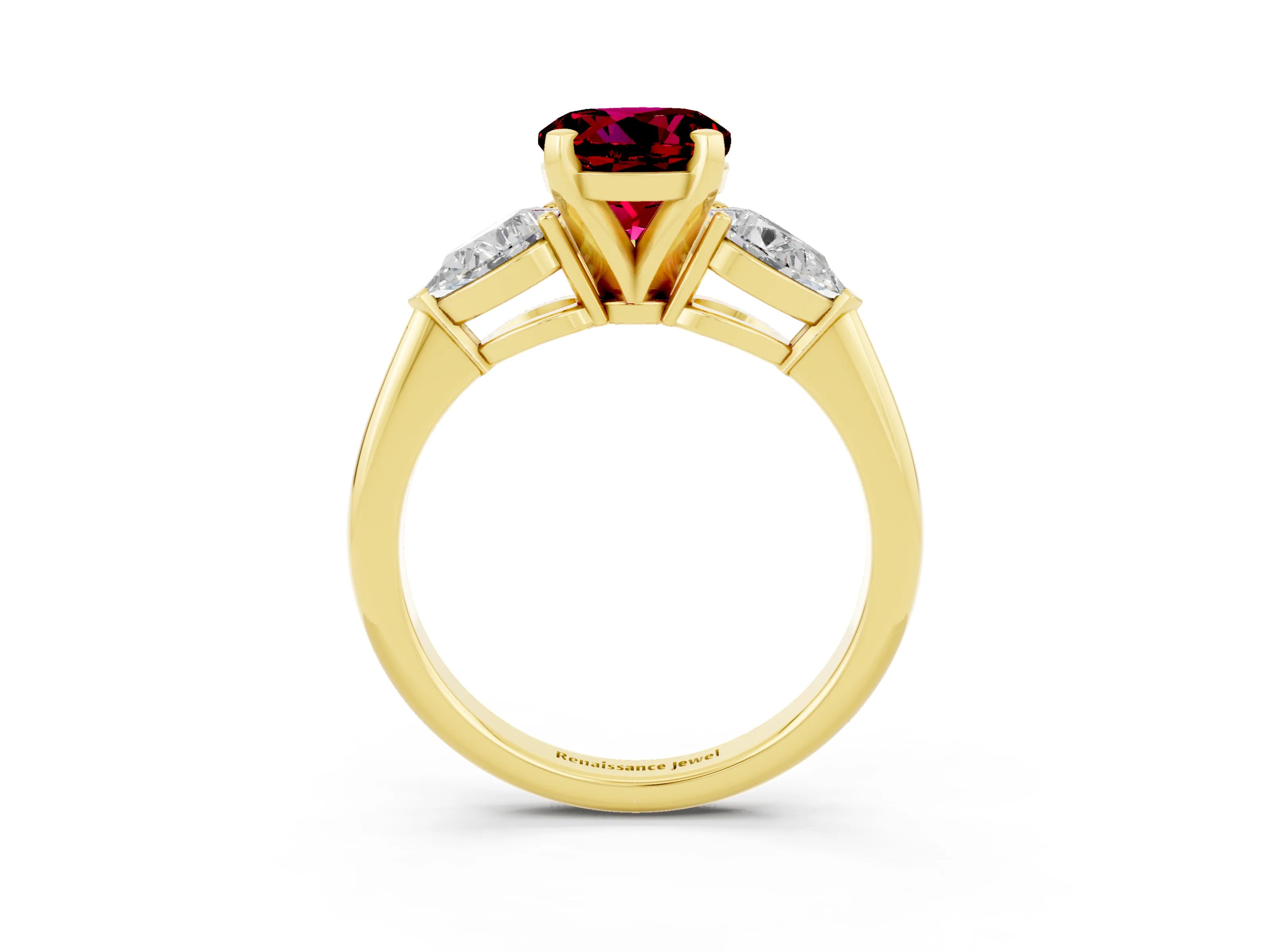 Yellow gold Three-Stone Round Cut Garnet Ring with Pear Side Stones and Four-Prong Setting_23