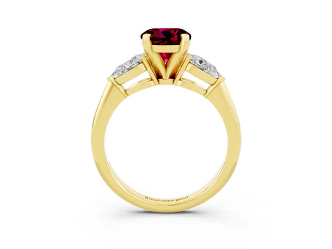 Yellow gold Three-Stone Round Cut Garnet Ring with Pear Side Stones and Four-Prong Setting_23