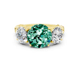 Yellow gold Three-Stone Round Cut Green Sapphire Braided Band Ring with Four-Prong Setting_12