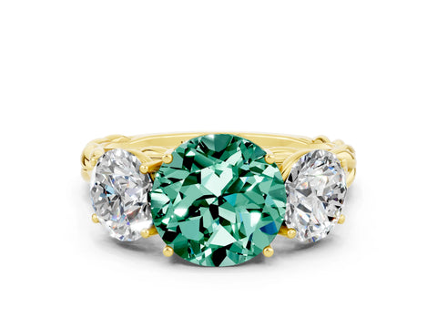 Yellow gold Three-Stone Round Cut Green Sapphire Braided Band Ring with Four-Prong Setting_12