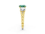 Yellow gold Three-Stone Round Cut Green Sapphire Braided Band Ring with Four-Prong Setting_14