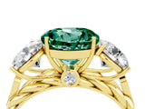 Yellow gold Three-Stone Round Cut Green Sapphire Braided Band Ring with Four-Prong Setting_16