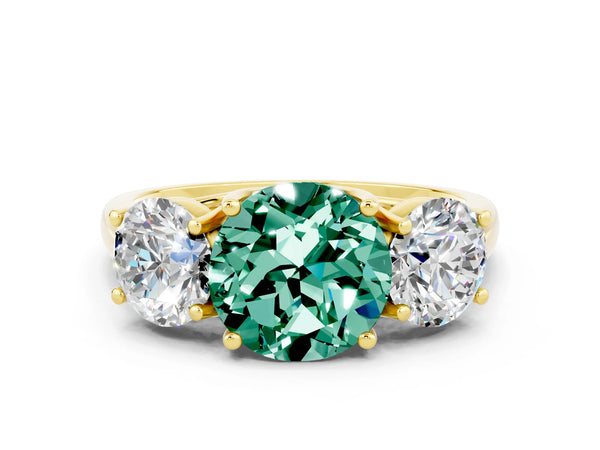 Yellow gold Three-Stone Round Cut Green Sapphire Engagement Ring with Prong Setting