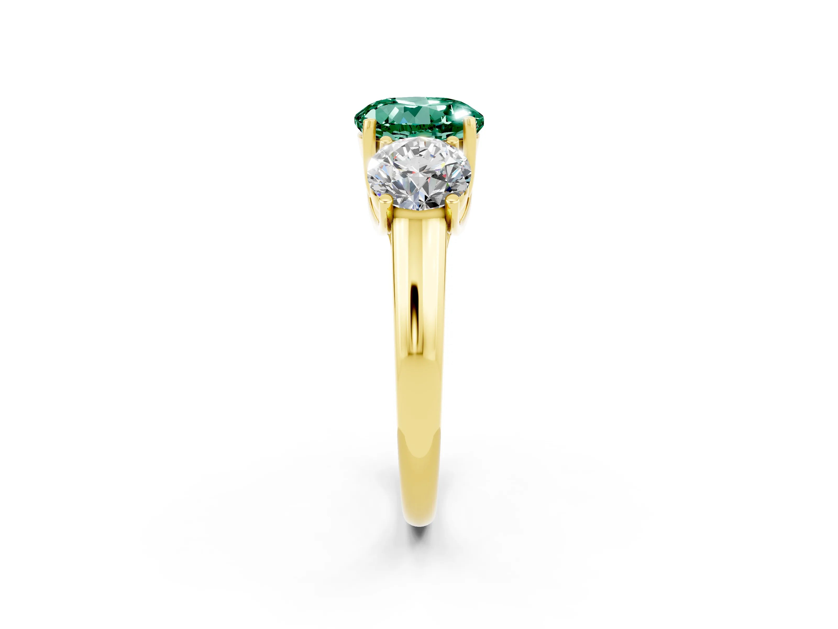 Yellow gold Three-Stone Round Cut Green Sapphire Engagement Ring with Prong Setting_2