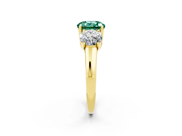 Yellow gold Three-Stone Round Cut Green Sapphire Engagement Ring with Prong Setting