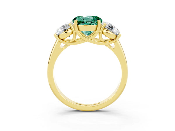 Yellow gold Three-Stone Round Cut Green Sapphire Engagement Ring with Prong Setting