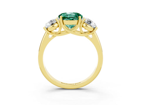 Yellow gold Three-Stone Round Cut Green Sapphire Engagement Ring with Prong Setting_3
