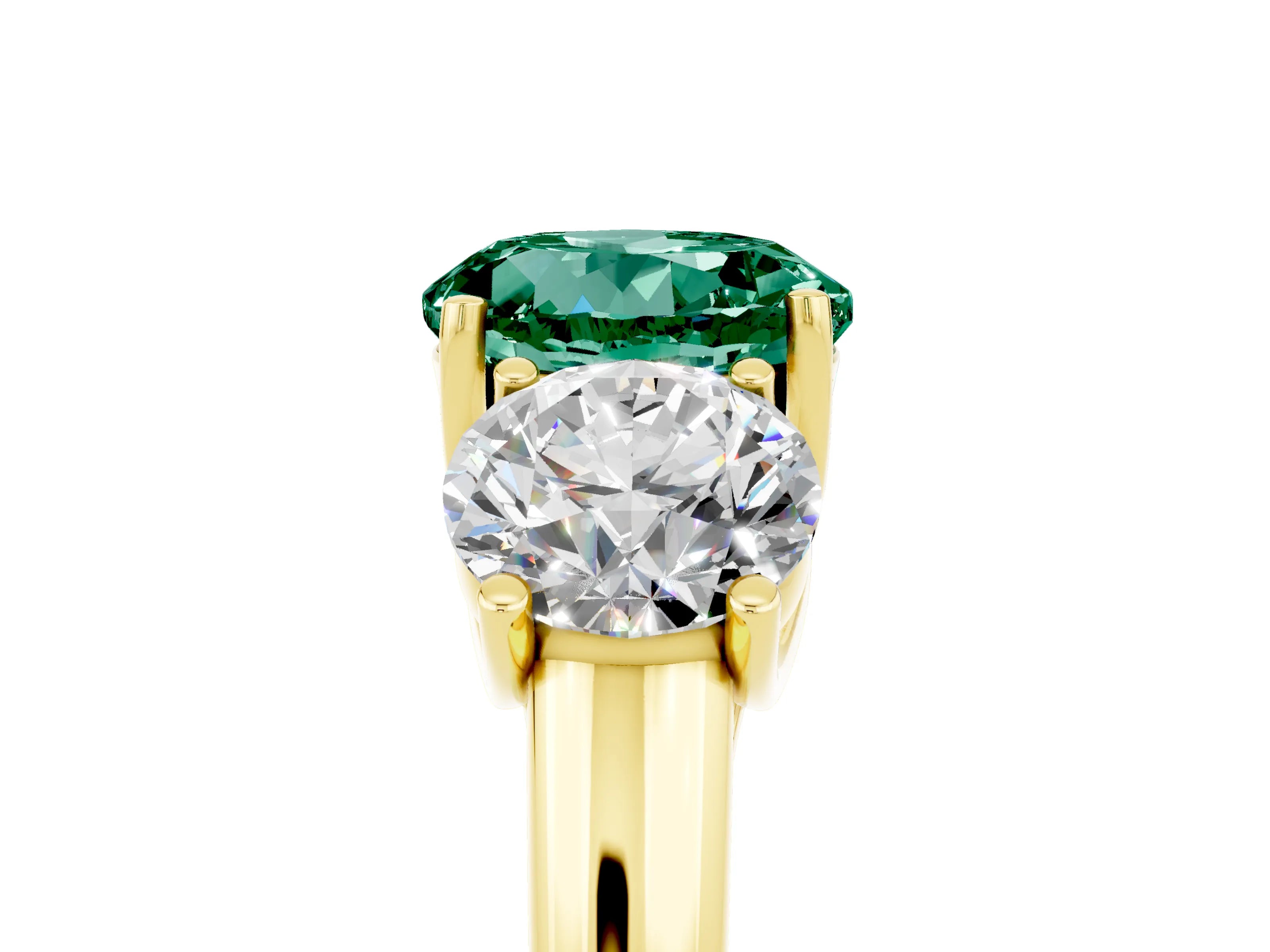 Yellow gold Three-Stone Round Cut Green Sapphire Engagement Ring with Prong Setting_5