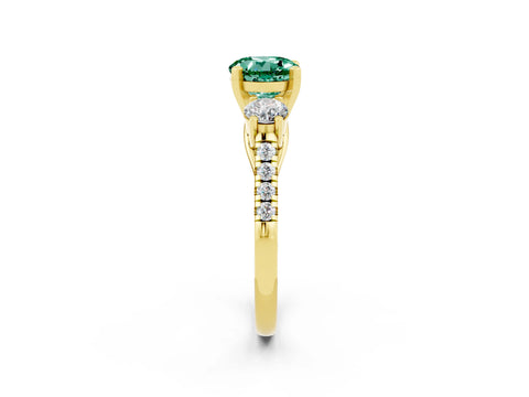 Yellow gold Three-Stone Round Cut Green Sapphire Pavé Band with Four-Prong Setting_2