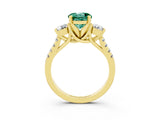 Yellow gold Three-Stone Round Cut Green Sapphire Pavé Band with Four-Prong Setting_3