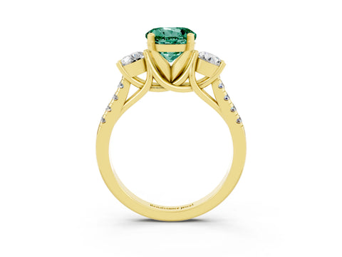 Yellow gold Three-Stone Round Cut Green Sapphire Pavé Band with Four-Prong Setting_3