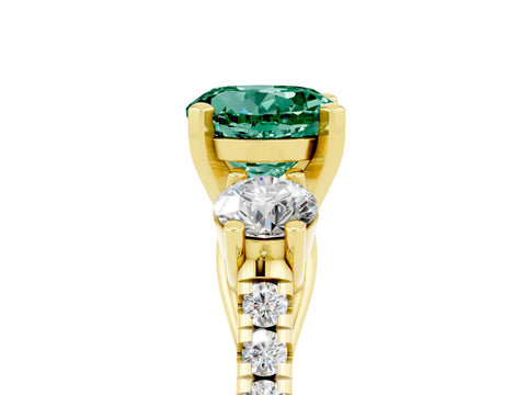 Yellow gold Three-Stone Round Cut Green Sapphire Pavé Band with Four-Prong Setting_5