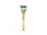 Yellow gold Three-Stone Round Cut Green Sapphire Ring with Pavé Band and Prong Setting_15