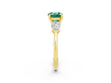Yellow gold Three-Stone Round Cut Green Sapphire Ring with Pear Side Stones and Four-Prong Setting_2