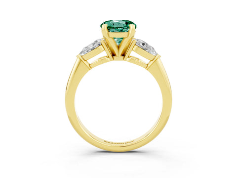 Yellow gold Three-Stone Round Cut Green Sapphire Ring with Pear Side Stones and Four-Prong Setting_3