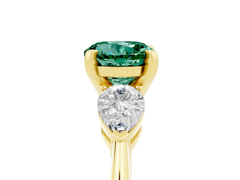 Yellow gold Three-Stone Round Cut Green Sapphire Ring with Pear Side Stones and Four-Prong Setting_5
