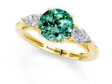 Yellow gold Three-Stone Round Cut Green Sapphire Ring with Pear  Side Stones in Four-Prong Setting_13
