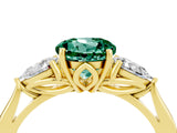 Yellow gold Three-Stone Round Cut Green Sapphire Ring with Pear  Side Stones in Four-Prong Setting_16