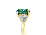 Yellow gold Three-Stone Round Cut Green Sapphire Ring with Pear  Side Stones in Four-Prong Setting_17