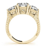 Yellow gold Three-Stone Round Cut Milgrain Band Prong Setting Ring 2