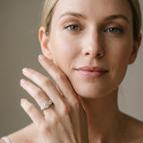 Yellow gold Three-Stone Round Cut Milgrain Band Prong Setting Ring_14