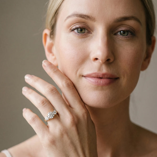 Yellow gold Three-Stone Round Cut Milgrain Band Prong Setting Ring