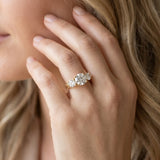 Yellow gold Three-Stone Round Cut Milgrain Band Prong Setting Ring_15