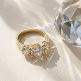 Yellow gold Three-Stone Round Cut Milgrain Band Prong Setting Ring_16