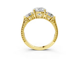 Yellow gold Three-Stone Round Cut Milgrain Band Prong Setting Ring_29