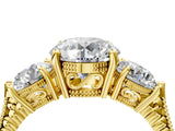 Yellow gold Three-Stone Round Cut Milgrain Band Prong Setting Ring_30