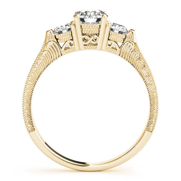 Yellow gold Three-Stone Round Cut Milgrain Band with Prong Setting 2