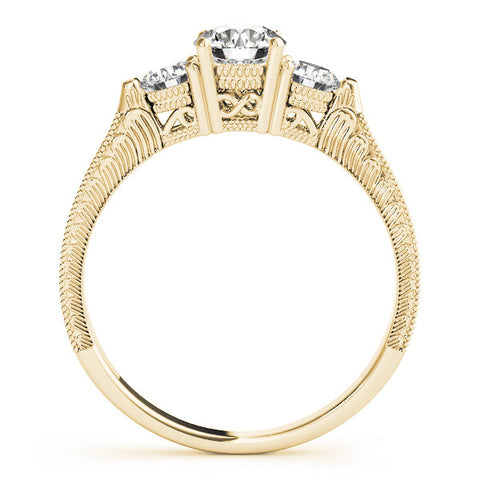 Yellow gold Three-Stone Round Cut Milgrain Band with Prong Setting 2