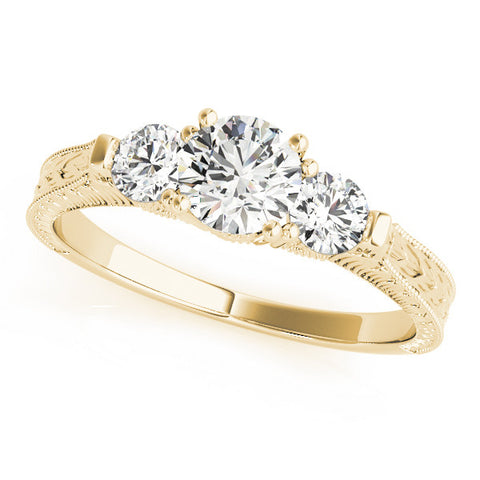 Yellow gold Three-Stone Round Cut Milgrain Band with Prong Setting