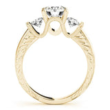 Yellow gold Three-Stone Round Cut Milgrain Pave Band Prong Setting Ring 1