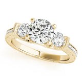 Yellow gold Three-Stone Round Cut Milgrain Pave Band Prong Setting Ring 2