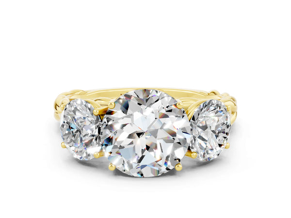 Yellow gold Three-Stone Round Cut Moissanite Braided Band Ring with Four-Prong Setting