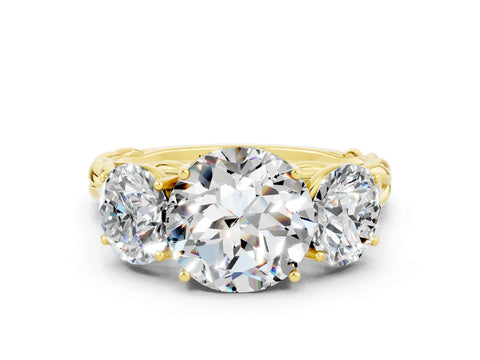Yellow gold Three-Stone Round Cut Moissanite Braided Band Ring with Four-Prong Setting_12