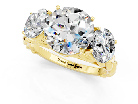Yellow gold Three-Stone Round Cut Moissanite Braided Band Ring with Four-Prong Setting_13