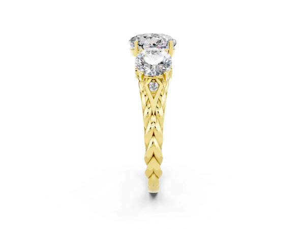 Yellow gold Three-Stone Round Cut Moissanite Braided Band Ring with Four-Prong Setting