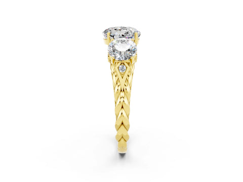 Yellow gold Three-Stone Round Cut Moissanite Braided Band Ring with Four-Prong Setting_14
