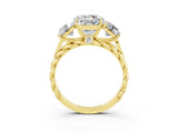 Yellow gold Three-Stone Round Cut Moissanite Braided Band Ring with Four-Prong Setting_15