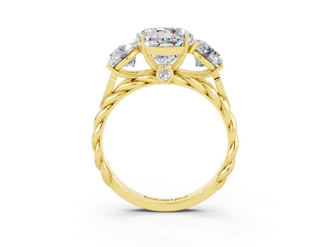 Yellow gold Three-Stone Round Cut Moissanite Braided Band Ring with Four-Prong Setting_15