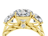 Yellow gold Three-Stone Round Cut Moissanite Braided Band Ring with Four-Prong Setting_16