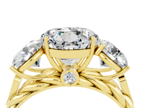 Yellow gold Three-Stone Round Cut Moissanite Braided Band Ring with Four-Prong Setting_16
